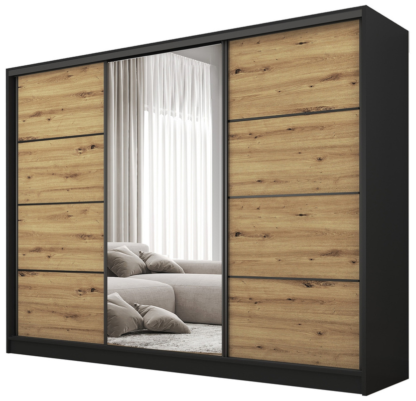 Szafa przesuwna z lustrem do sypialni 250 cm BEST dąb artisan