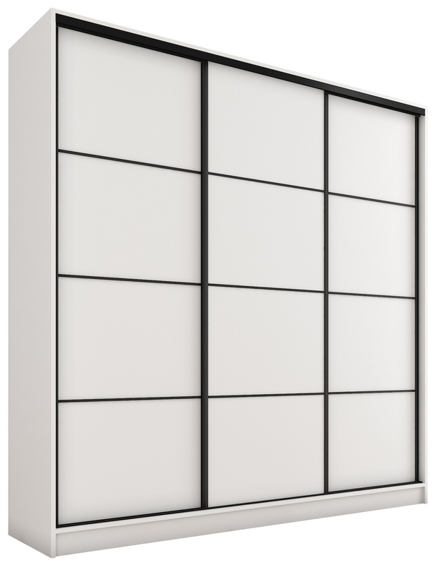 Biała szafa przesuwna 200 cm z półkami i szufladami LOFT MAX