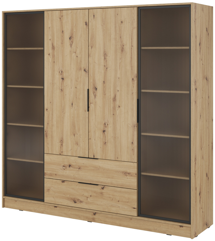 Pojemna szafa z witryną i szufladami 206 cm KAMIS dąb artisan