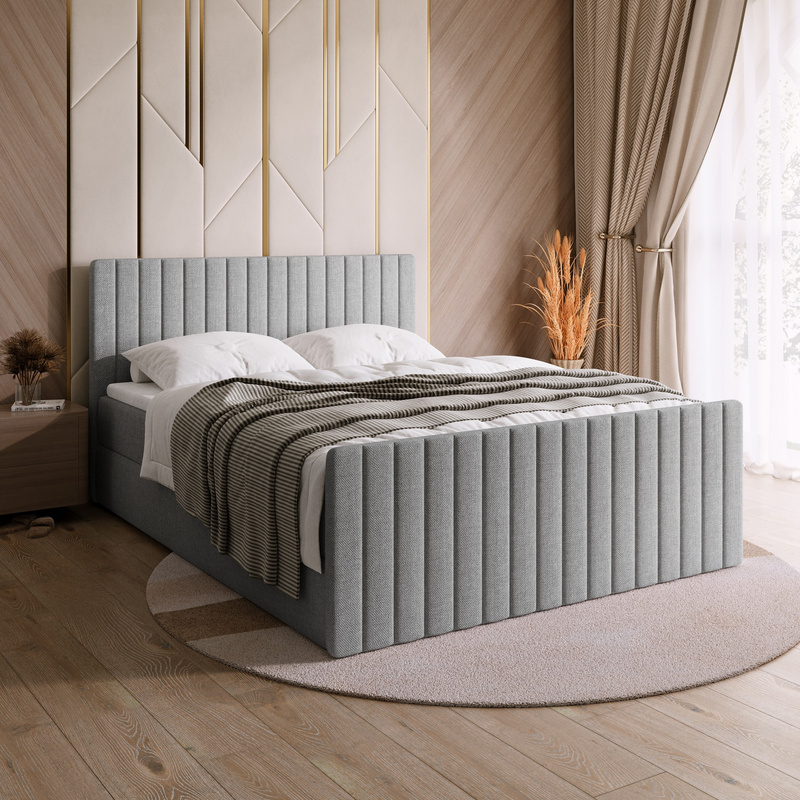 Łóżko dwuosobowe 140x200 cm z pojemnikiem na pościel DREAM DUO szare