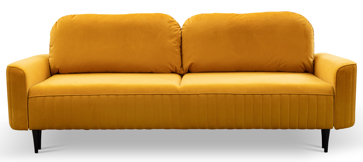 Musztardowa kanapa rozkładana do salonu VELINA welurowa