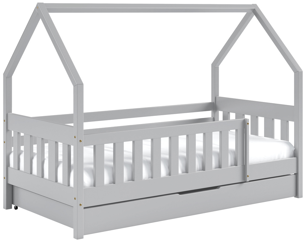 Szare łóżko domek z szufladą w stylu skandynawskim 80x160 cm MELANIA