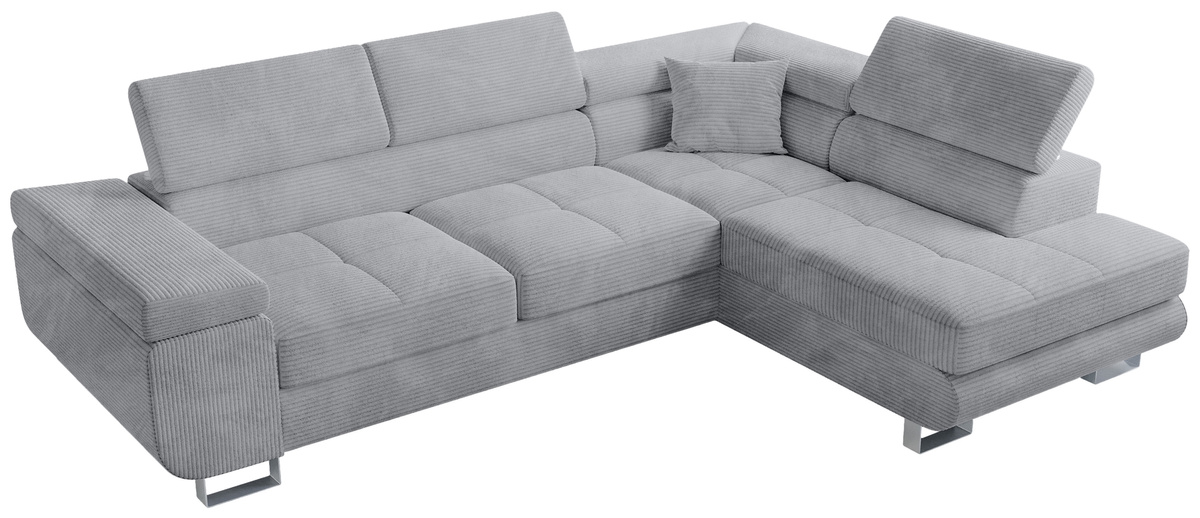 Szara kanapa narożna z funkcją spania ANTON sztruks