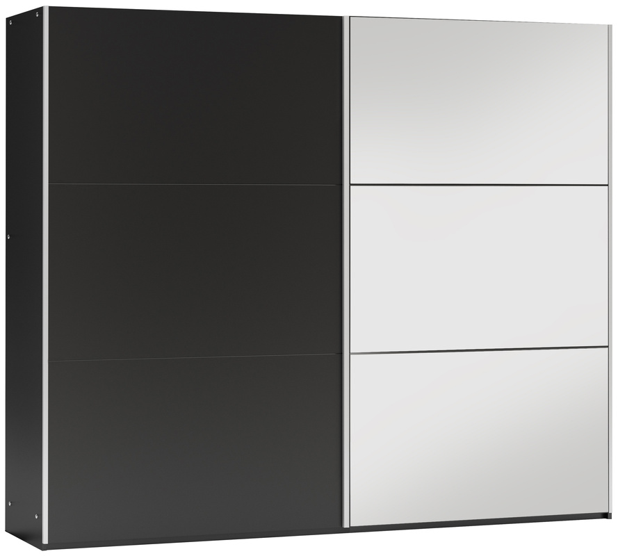 Czarna szafa przesuwna z lustrem i drążkami 250 cm VASCO