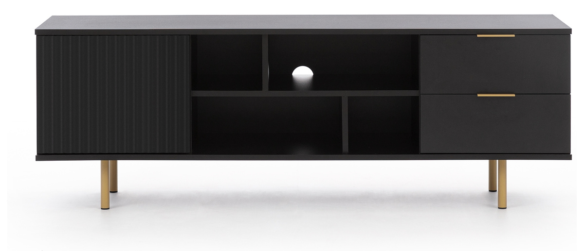 Czarna szafka RTV ryflowana w stylu nowoczesnym 150 cm NAMASTE