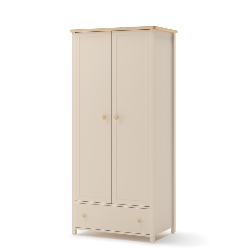 Dwudrzwiowa szafa młodzieżowa STORY z półkami i szufladą beż piaskowy