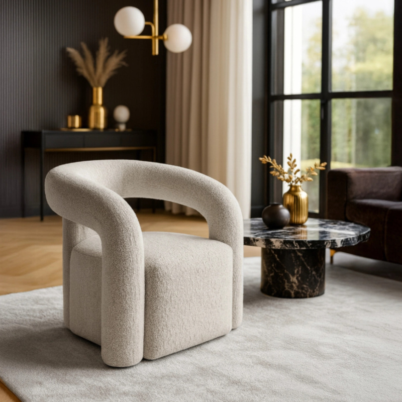 Szary fotel wypoczynkowy do salonu BRASILO boucle