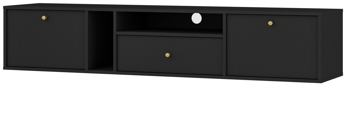 Czarna wisząca szafka RTV z szufladą pod telewizor 180 cm TOKEN