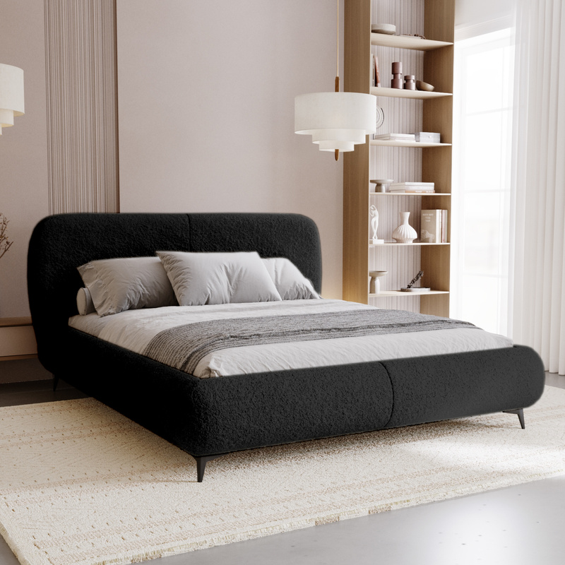 Czarne łóżko tapicerowane do sypialni 140x200 MALI nowoczesne