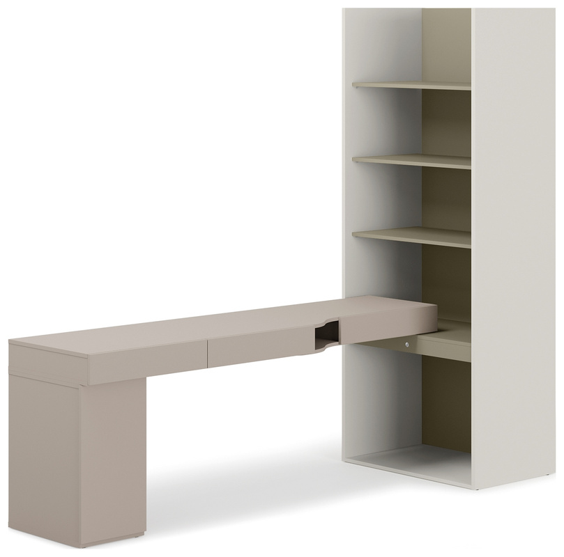 Zestaw mebli WOOW biurko lewostronne z regałem i kontenerkiem eukaliptus