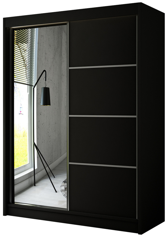 Czarna dwudrzwiowa szafa przesuwna z lustrem 200 cm RABANA