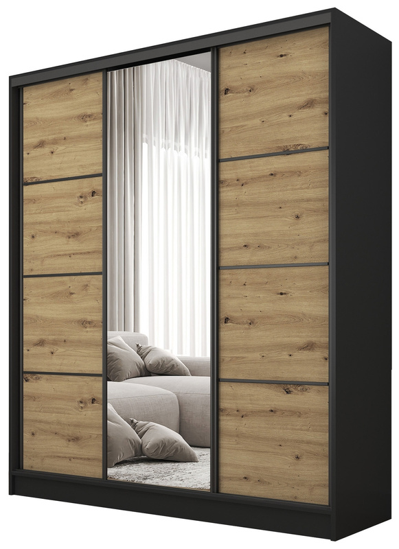 Nowoczesna szafa przesuwna z lustrem 160 cm BEST półki drążki