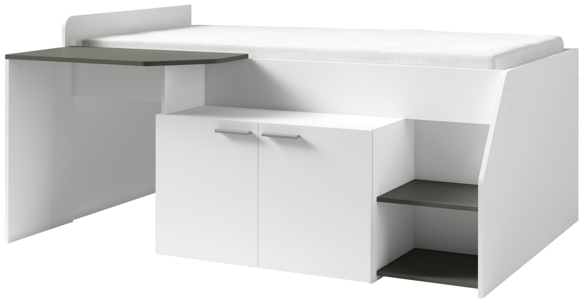 Nowoczesne łóżko dziecięce z biurkiem i szafką MALTE białe
