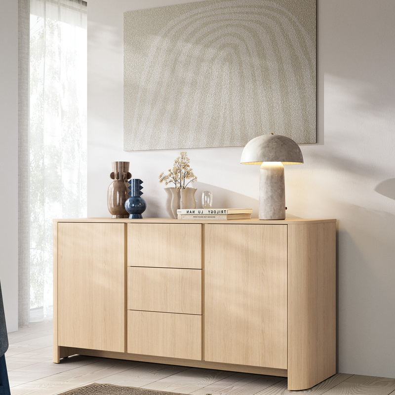 Komoda dwudrzwiowa z szufladami 168 cm dąb vicenza BELVI