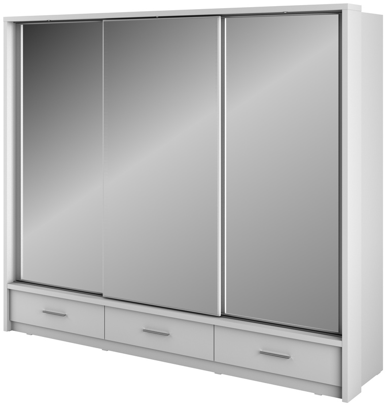 Nowoczesna szafa przesuwna z lustrem i szufladami 250 cm ARTI biały