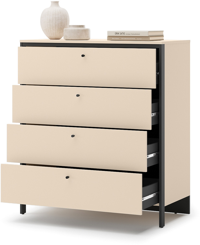 Beżowa komoda do sypialni 101cm z oświetleniem z szufladami ENNA