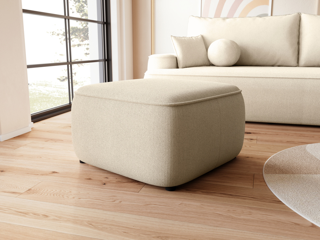 Kremowa nowoczesna pufa do salonu CARMELLO