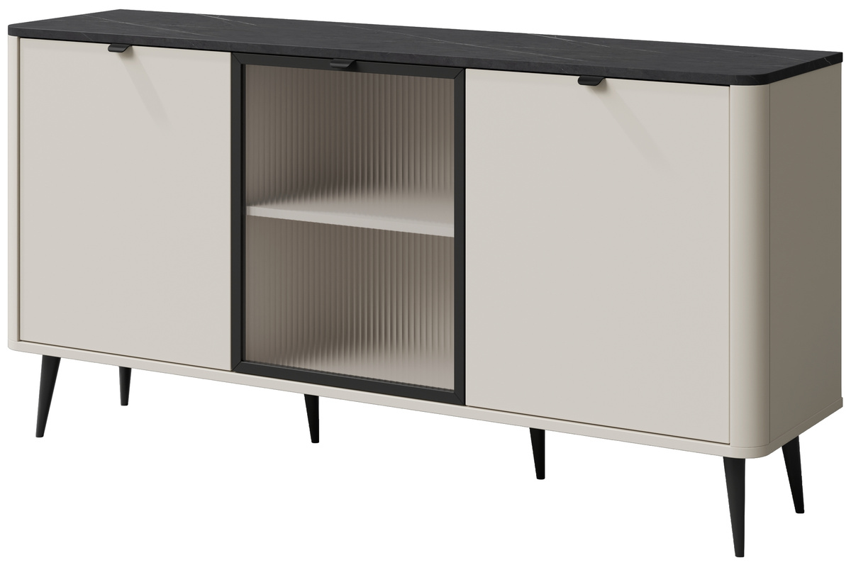 Komoda trzydrzwiowa z witryną do salonu 160 cm MIREL kaszmir