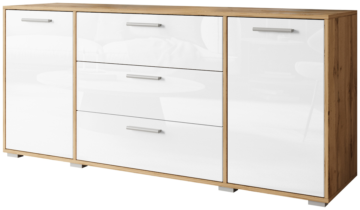 Komoda biały połysk z szufladami do salonu 150 cm BUENO