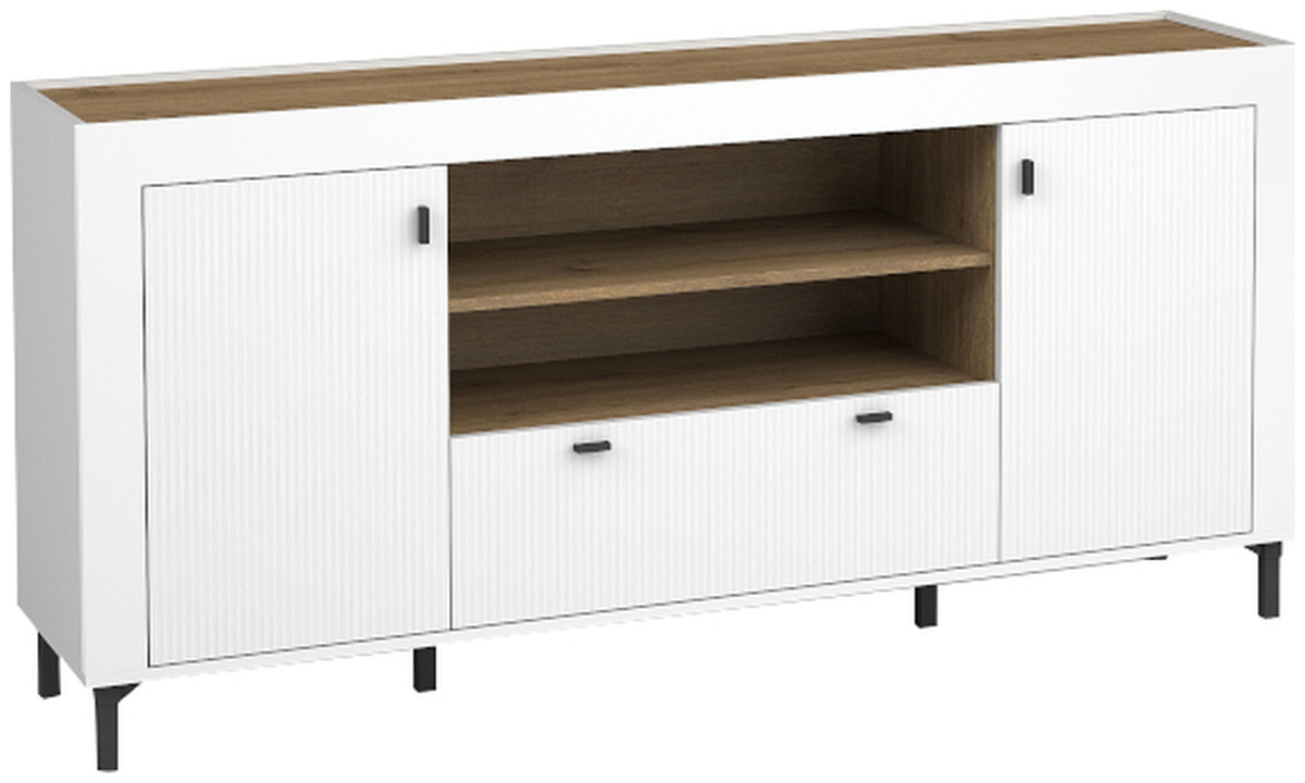 Biała nowoczesna komoda z drzwiami i szufladą 177 cm MISTY