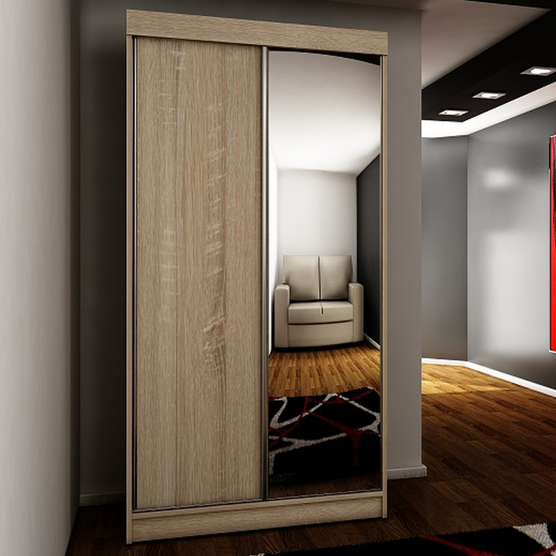 Szafa do przedpokoju przesuwna z lustrem 100 cm TARO dąb sonoma