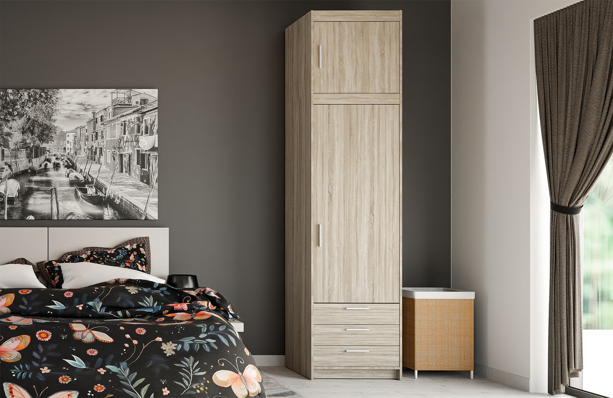 Szafa z nadstawką 60 cm z półkami i szufladami dąb sonoma KUBA