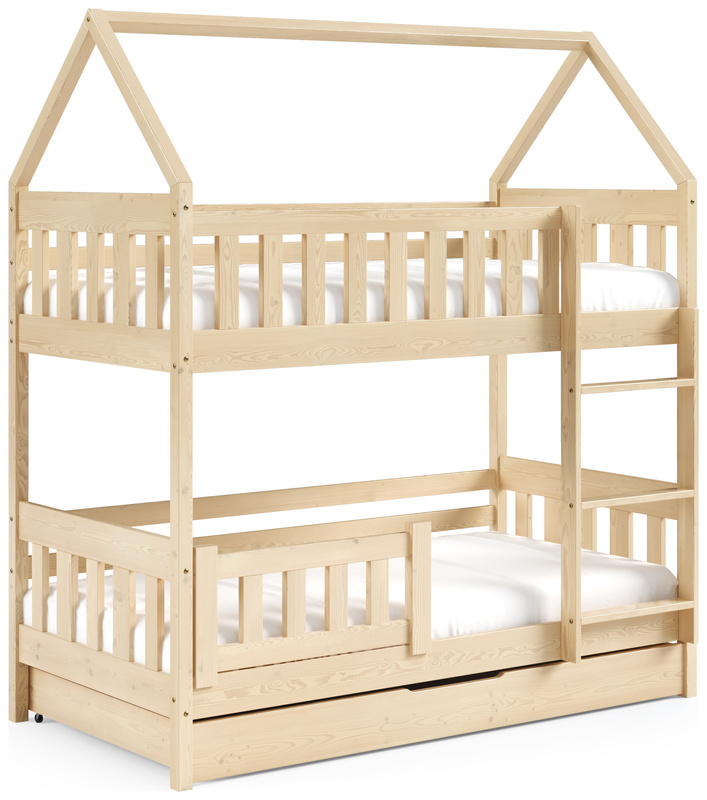 Sosnowe łóżko piętrowe do pokoju dziecięcego z barierką 80x190 cm MELANIA