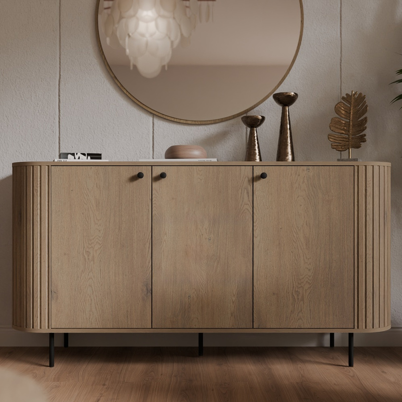 Komoda 165 cm na nóżkach do salonu OVENTO trzydrzwiowa