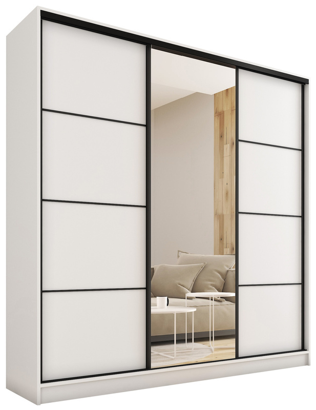 Biała szafa przesuwna z lustrem do sypialni 200 cm LOFT MAX