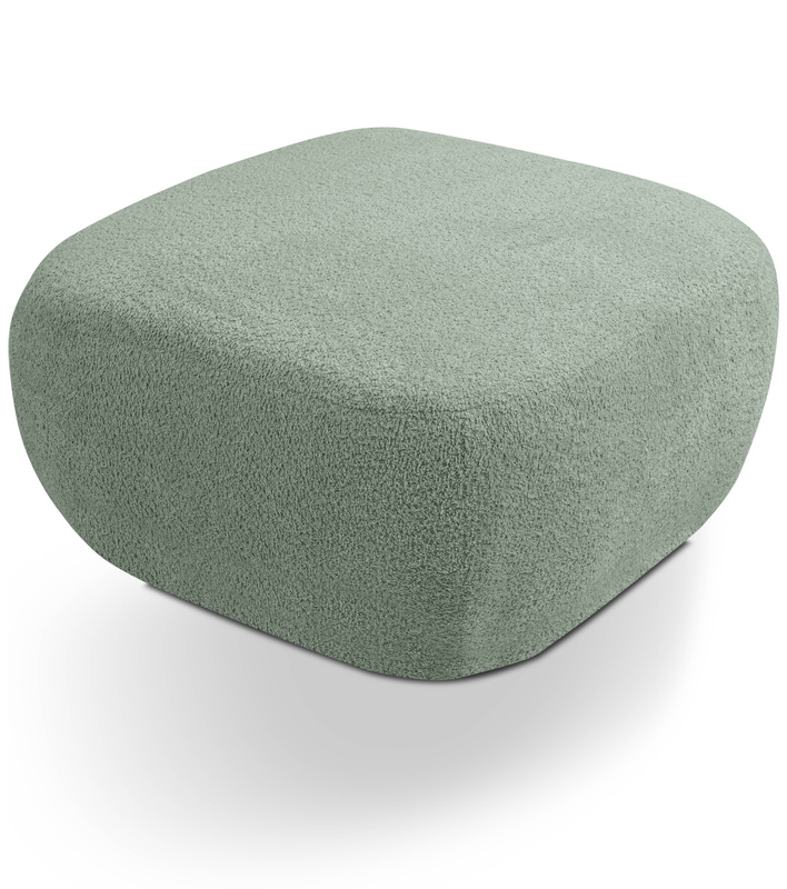 Zielona pufa okrągła do siedzenia OMERO tkanina baranek