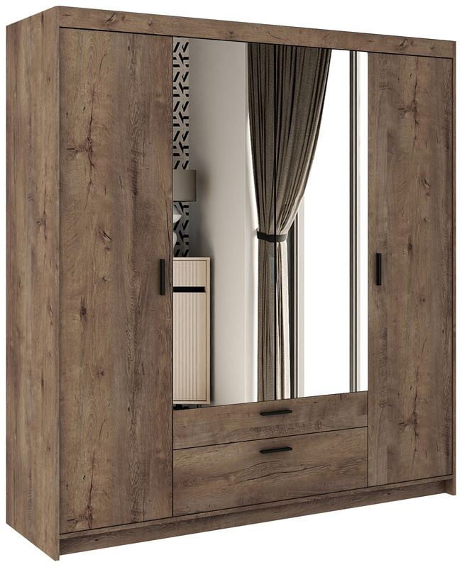 Szafa modułowa z lustrem i szufladami do sypialni 176 cm dąb lefkas KUBA