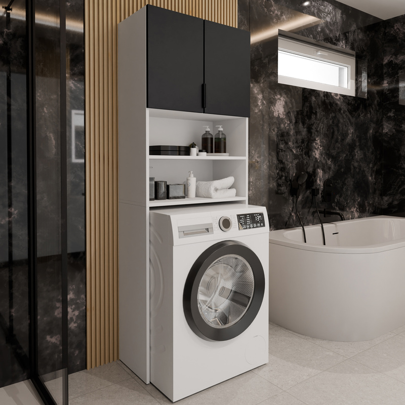 Szafka nad pralkę 64 cm biało czarna TREMO PLUS