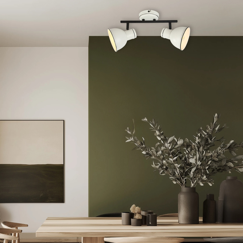 Biało-czarna lampa sufitowa regulowana 2-płomienna do salonu ZUMBA metal