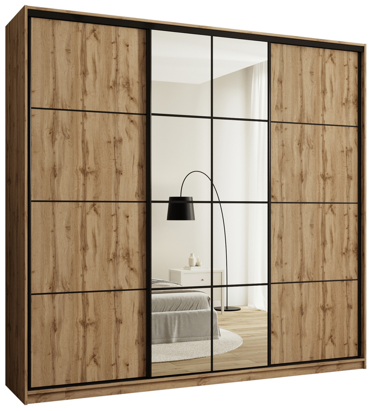 Trzydrzwiowa szafa przesuwna 250 cm z lustrem EDGE MAX dąb wotan
