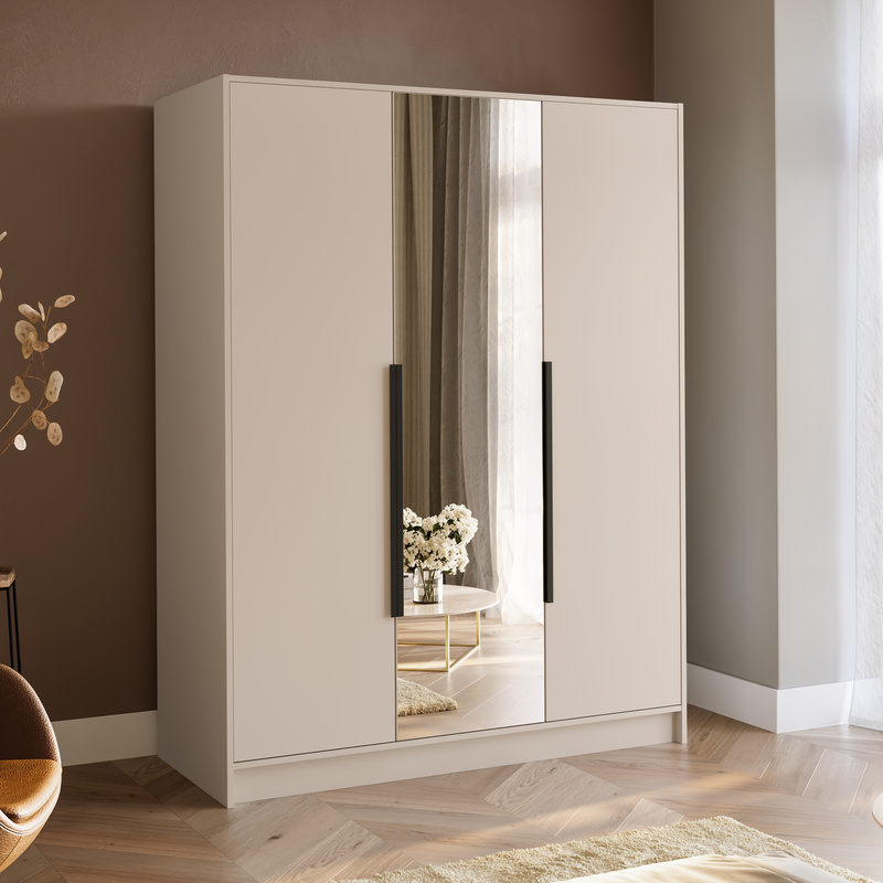 Trzydrzwiowa szafa z lustrem 150 cm do sypialni LESTO kaszmir