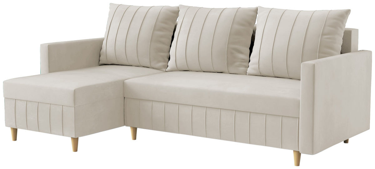 Nowoczesny narożnik do salonu z funkcją spania rozkładany beżowy FOCUS