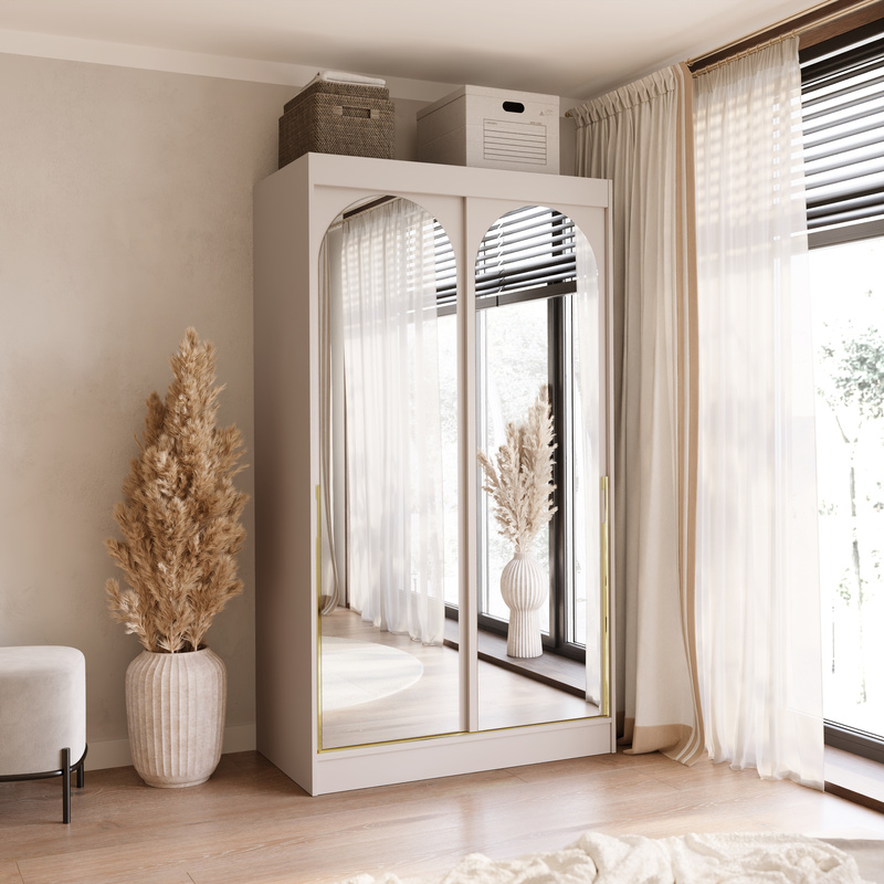 Szafa przesuwna z lustrami kaszmir 120 cm drzwi przesuwne złote uchwyty