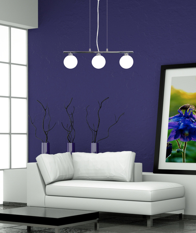 Chromowo-biała lampa wisząca kula 3-punktowa do salonu RAISA metal-szkło