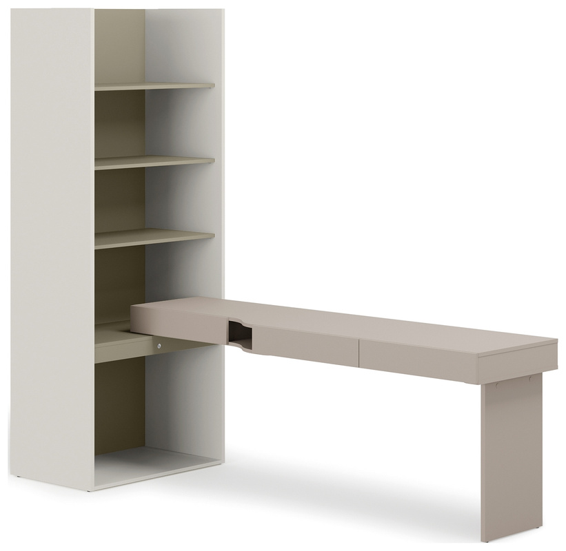 Biurko prawe z regałem do pokoju młodzieżowego WOOW eukaliptus