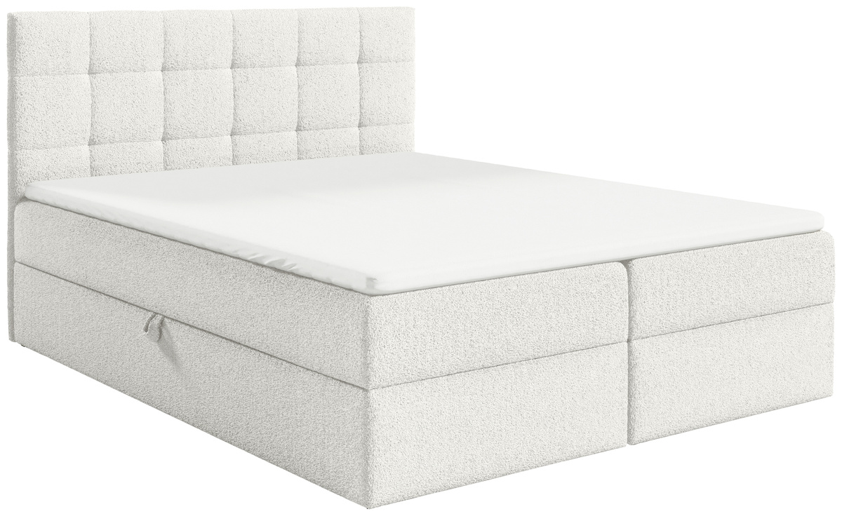 Białe łóżko 180x200 cm dwuosobowe do sypialni kontynentalne z pojemnikiem ASPEN