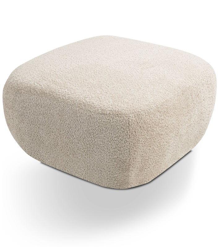 Okrągła pufa do siedzenia beżowa OMERO tkanina baranek