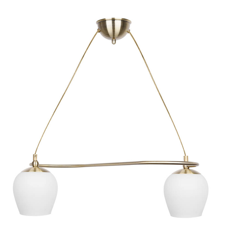 Patynowa lampa wisząca z białym kloszem do salonu Serano 2xE27