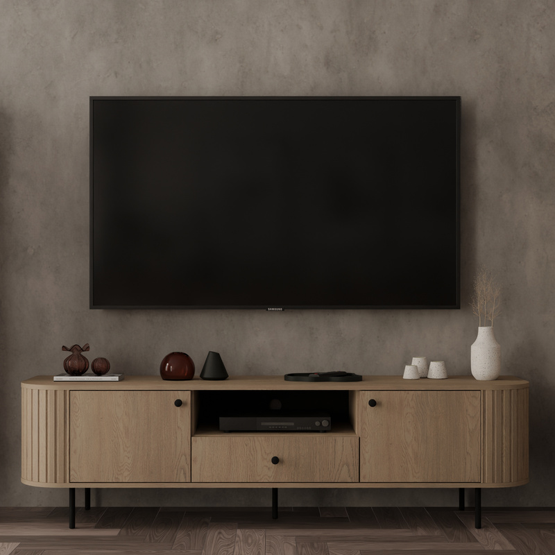 Szafka RTV 180 cm do salonu z szufladą i półkami OVENTO dąb cremona