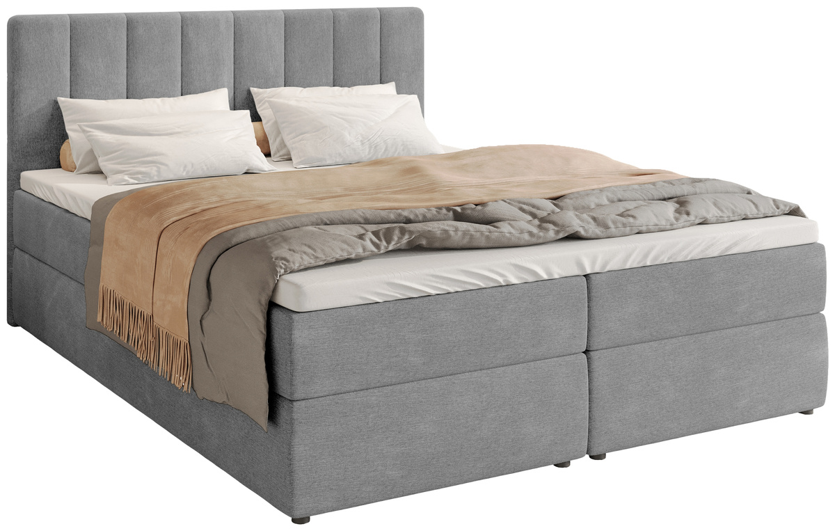 Szare łóżko kontynentalne 160x200 cm DENVER pojemnik na pościel