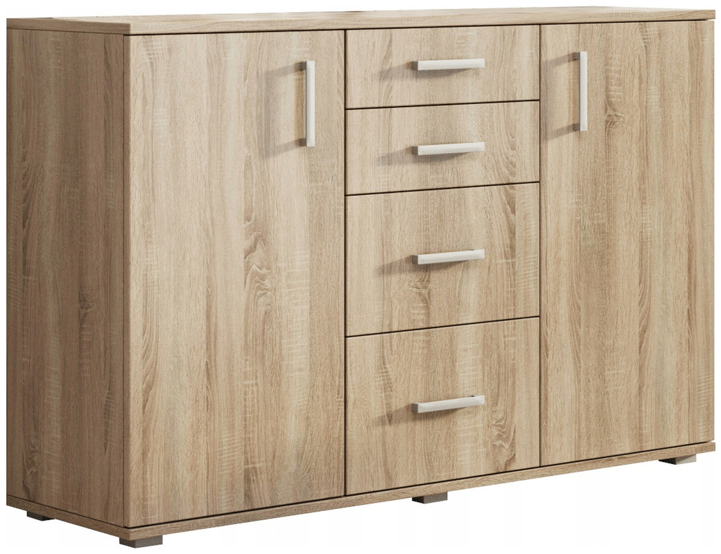 Dwudrzwiowa komoda z szufladami nowoczesna 130 cm MERIDA dąb sonoma