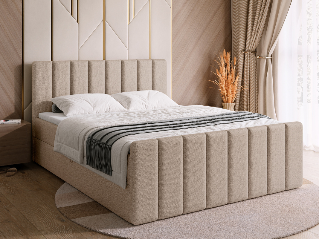 Łóżko do sypialni 180x200 cm kontynentalne z pojemnikiem DENVER DUO beż