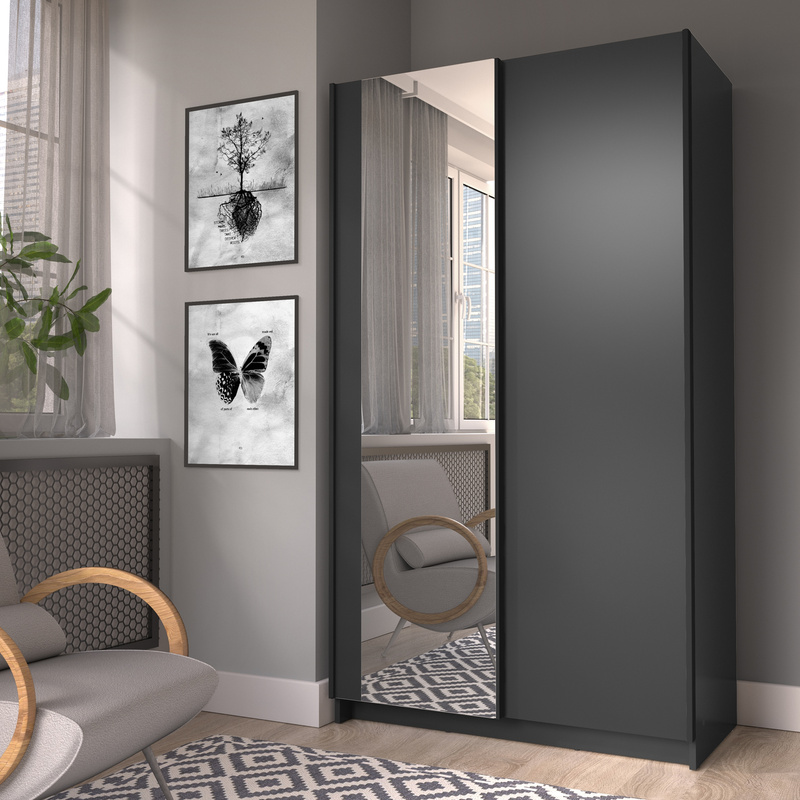 Szafa przesuwna z lustrem 100 cm do sypialni SOLFY czarna