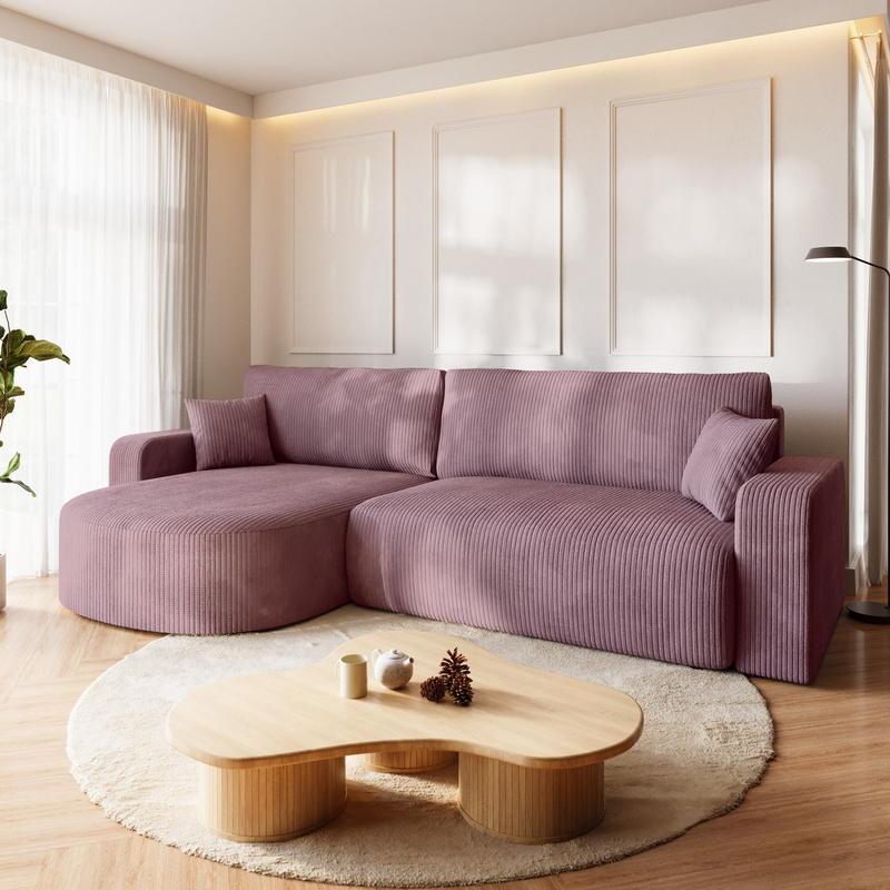 Narożnik z funkcją spania i pojemnikiem na pościel BISK różowy