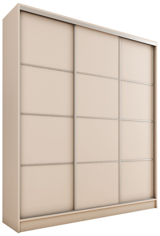 Trzydrzwiowa beżowa szafa przesuwna z półkami 150 cm TOP MAX