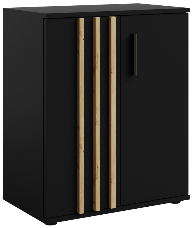 Czarna komoda 60 cm dwudrzwiowa z lamelami TALLY do sypialni